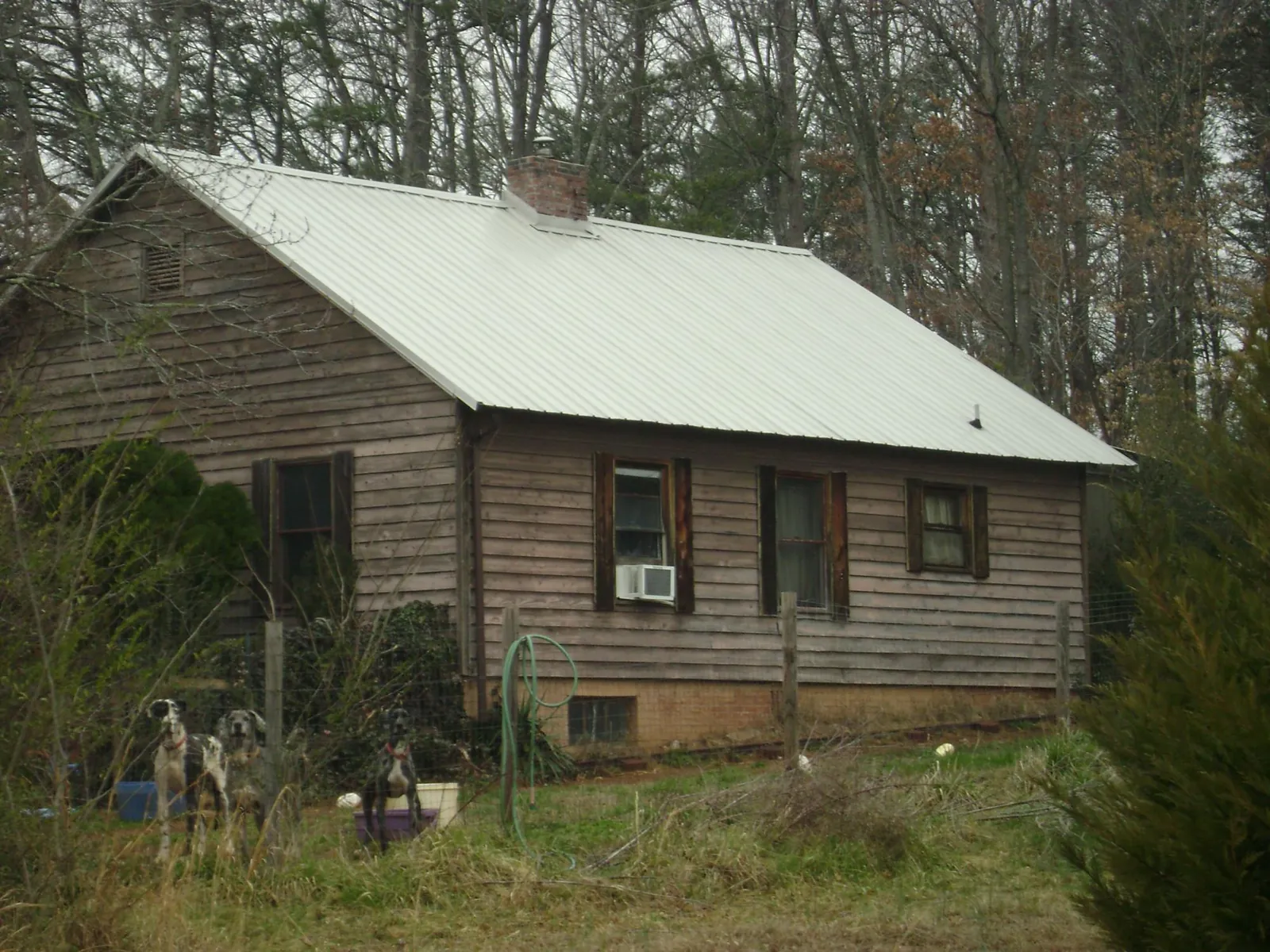 White metal roof on an old wood sided farmhouse, from a Metal Roof Installation job in Simsbury